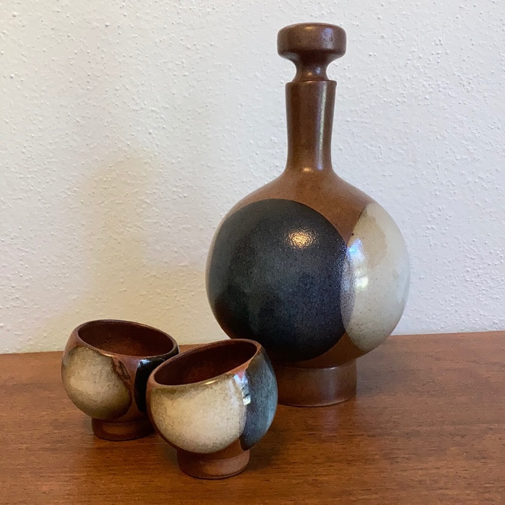 Vintage ceramic handmade sake decanter set